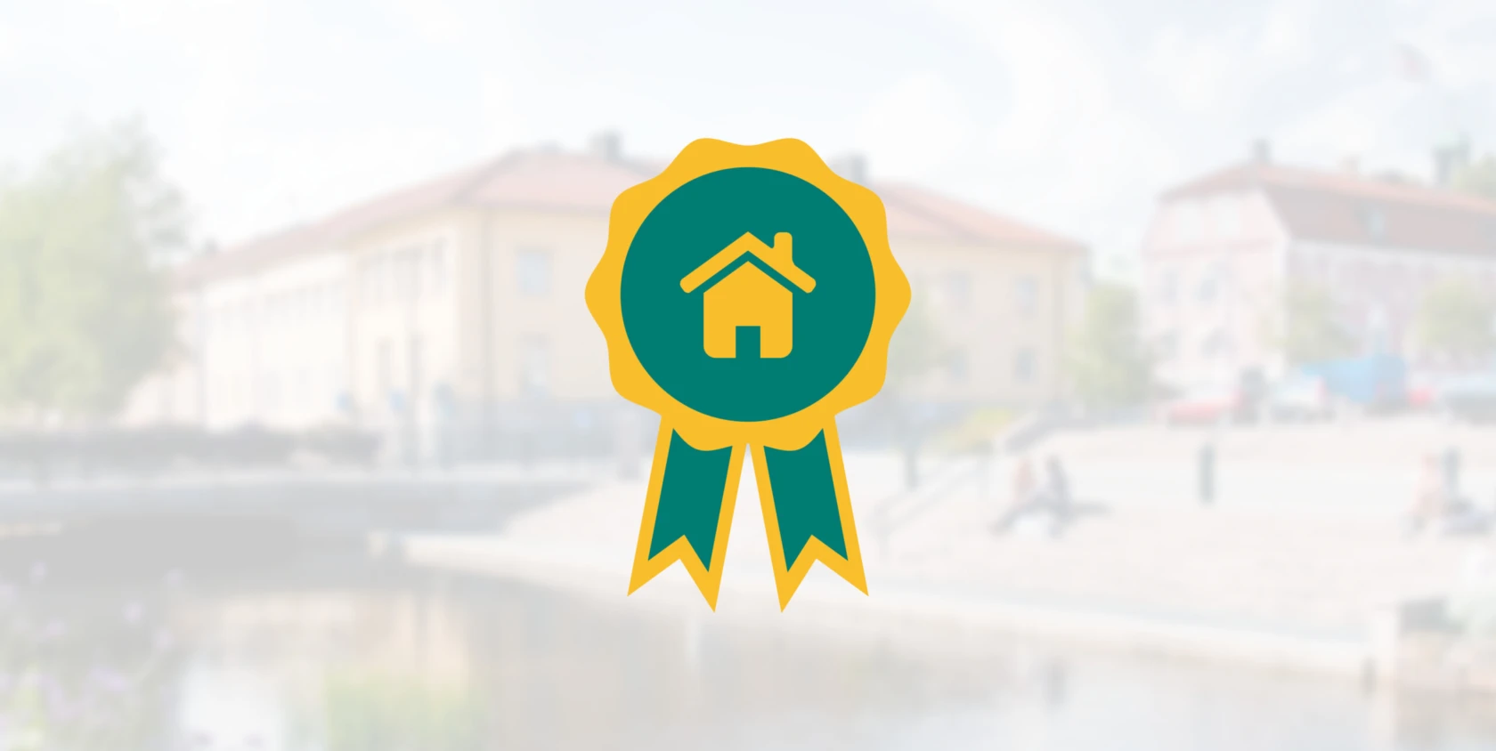 En emblem med en fastighet i.