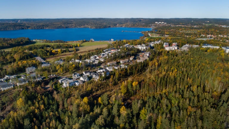 Vy från luften över bostadsområdet Stadsskogen