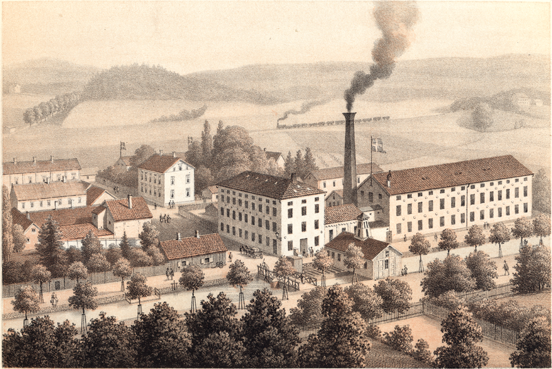 Illustration på Charles Hills bomullsväveri och -färgeri i Alingsås