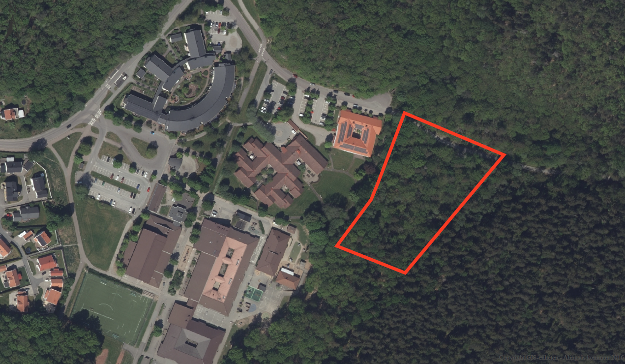 Flygfoto över ungefärligt planområde.