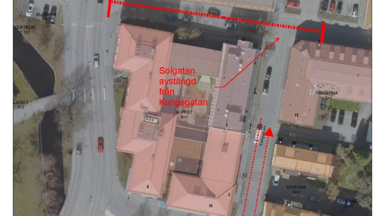 Karta VA-arbete i Kungsgatan/Solgatan vid det nya kommunhuset