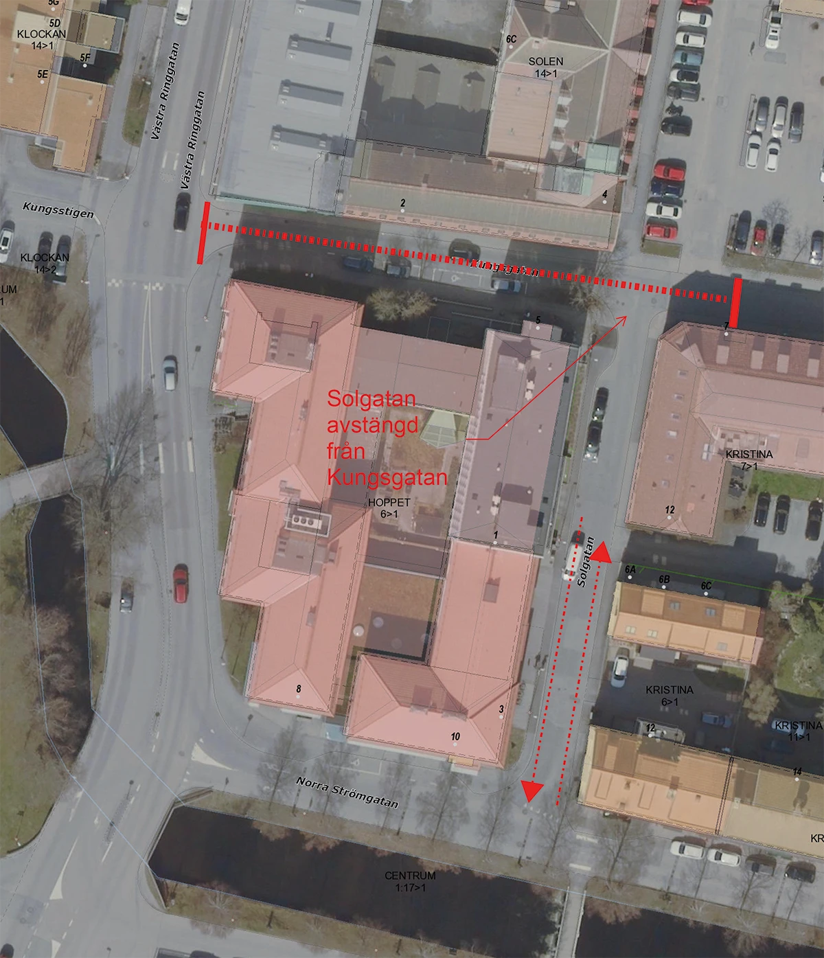 Kartbild över avstängningen.