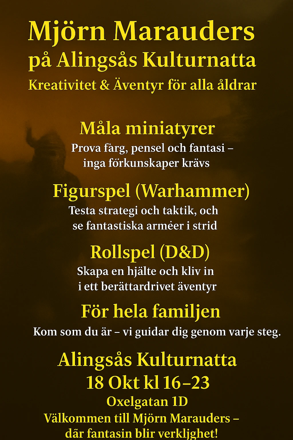 affisch för programpunkt på kulturnatta, gul text