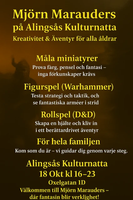 affisch för programpunkt på kulturnatta, gul text