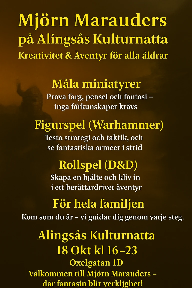 affisch för programpunkt på kulturnatta, gul text