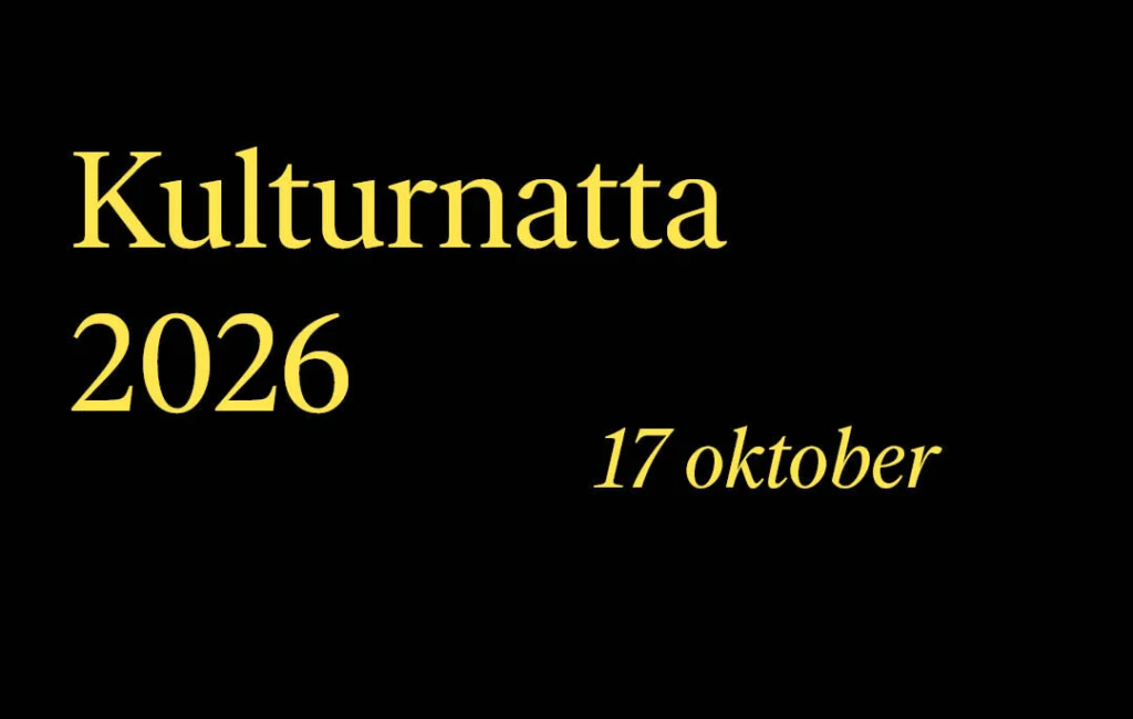 Texten Kulturnatta 2026 17 oktober i gult. Grafisk bild