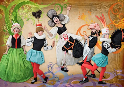 en delvis animerad bild på karaktärer i en teater
