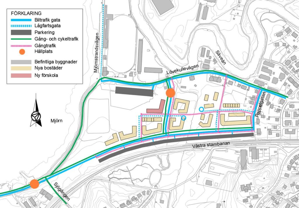 Illustration över planförslagets nya gatustruktur