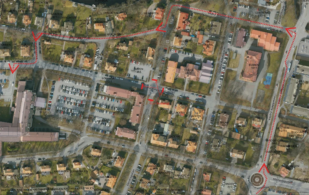 Karta med omledning.