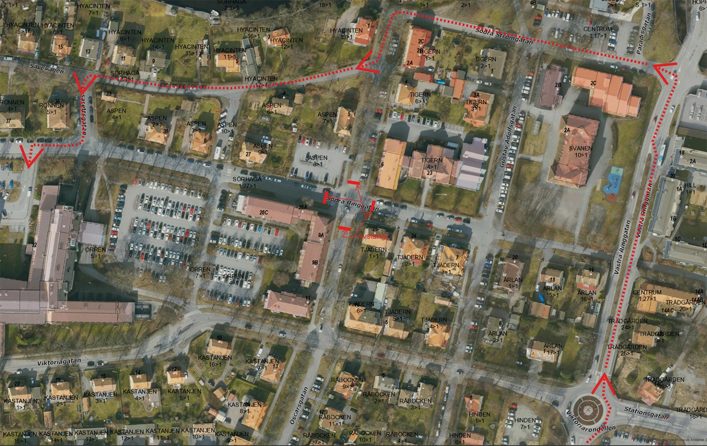 Karta med omledning.