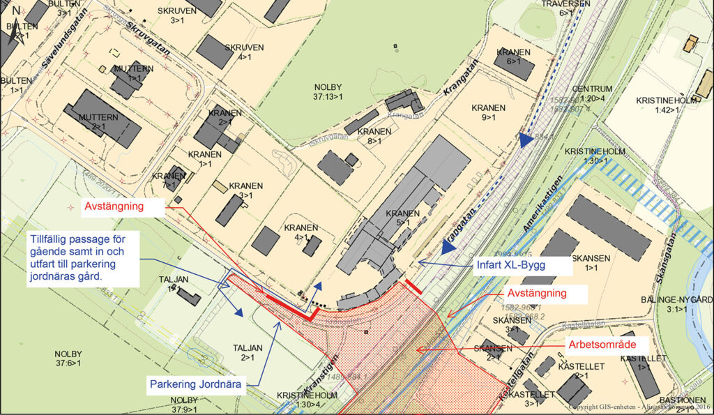 Kartbild över det avstängda området.