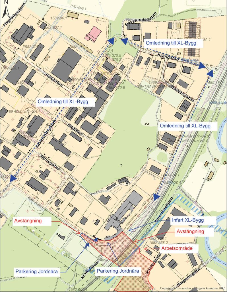 Kartbild över det avstängda området.