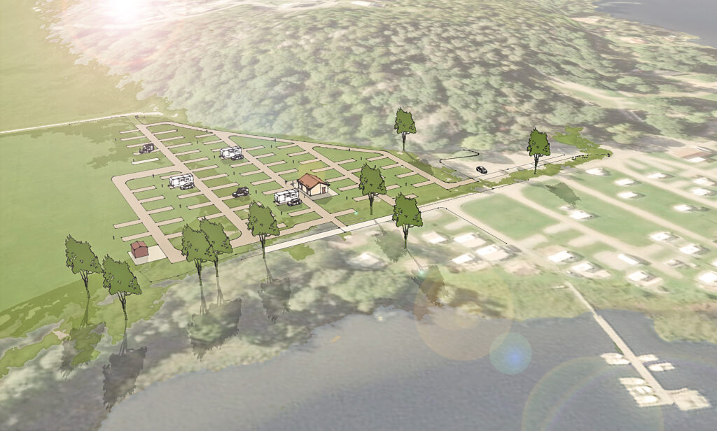 Illustration över det nya området med nya campingplatser.