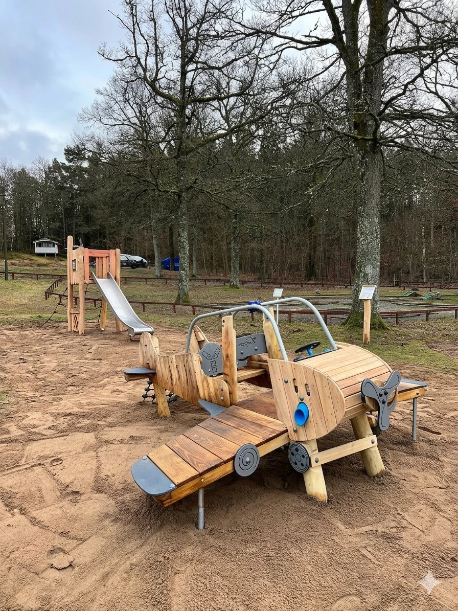 Flygplan på lekplats och rutschkana.