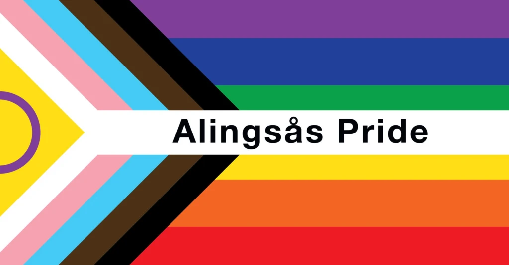 Progress Pride Flag med texten Alingsås Pride på.