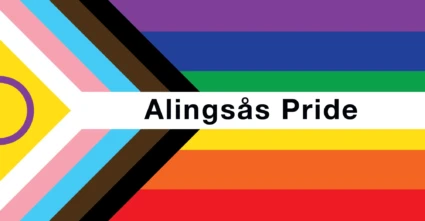 Progress Pride Flag med texten Alingsås Pride på.