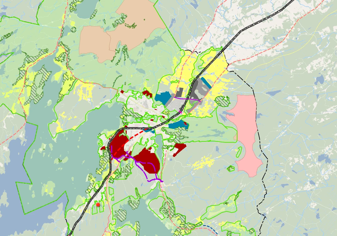 Karta över mark- och vattenanvändning i Alingsås översiktsplan.