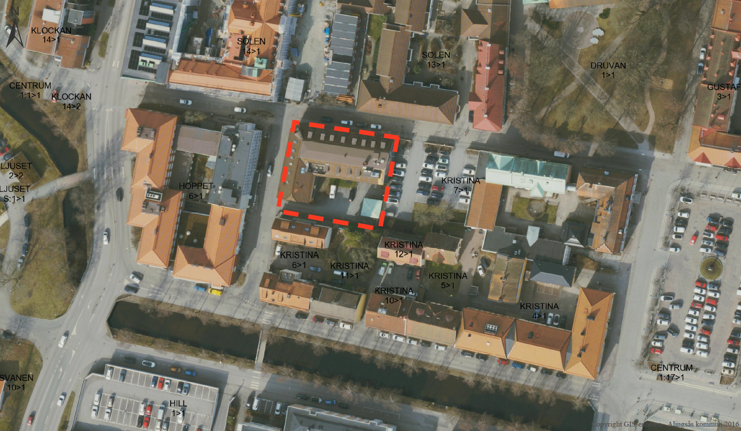 Ungefärligt planområde inom röd markering