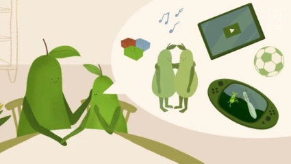 Illustrerade päron pratar med varandra.
