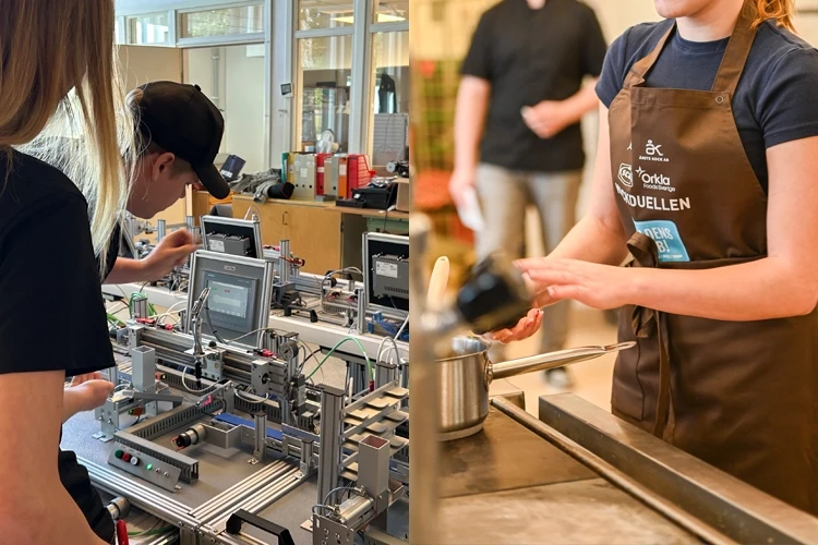 Elever arbetar praktiskt med automation och restaurang